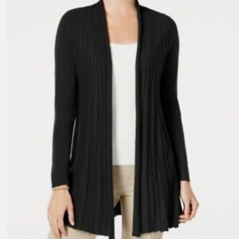 Charter Club Cashmere Pleated Black Cardigan Size Small